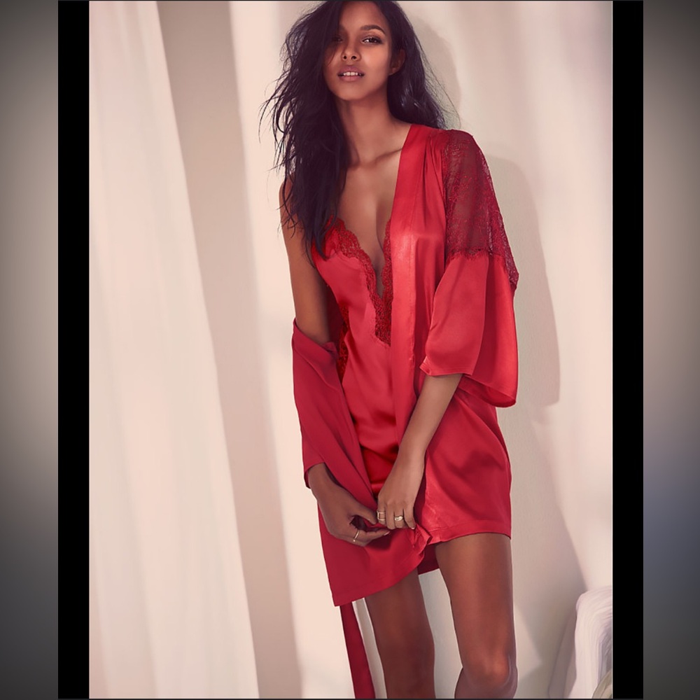 Victoria’s Secret Red Satin and Lace Robe
